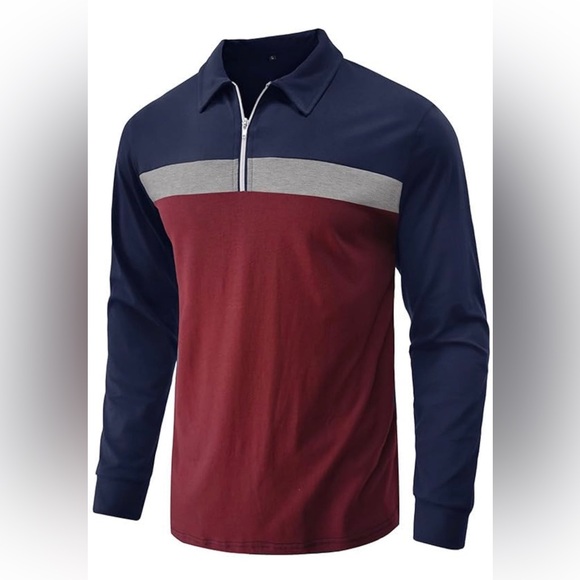 New Men Causal Henley Shirt Winered - Picture 2 of 4